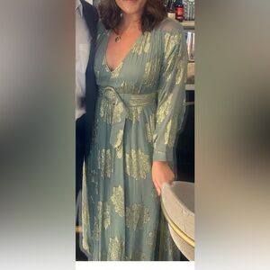 ASOS Green and Gold Floral Long Sleeve Dress